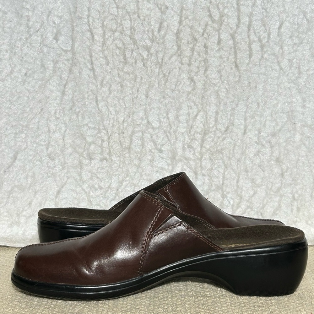 Clarks Womens Brown Leather Slip On Mule Clogs Wedge Shoes SZ US 7 M - Picture 7 of 12